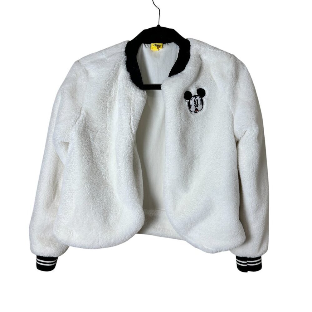 DISNEY White Faux Fur Mickey Bomber Jacket Coat Size Small - Picture 2 of 10